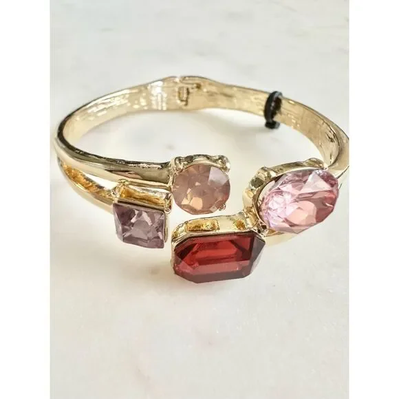 Pink and red rhinestone cuff bracelet ￼ - Picture 3 of 4
